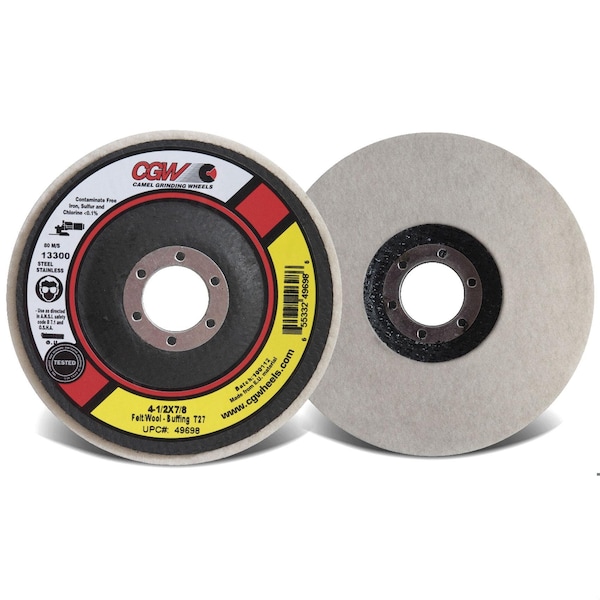 Disco de fieltro abrasivo recubierto flexible de Cgw Abrasives, 5 pulgadas de diámetro, abrasivo de lana virgen, Tipo 27/Centro deprimido plano Di - 49701