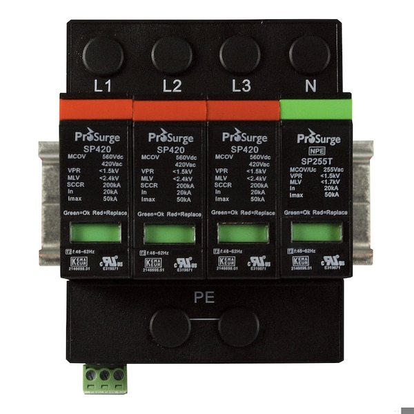 Automation Systems Interconnect 600V SPD, 4 Pole, Use In 3 Phase Wye Star 4 Wire, Ground Circuit, UL1449 4th Edition, 600/347 Vac - ASISP420-3PN