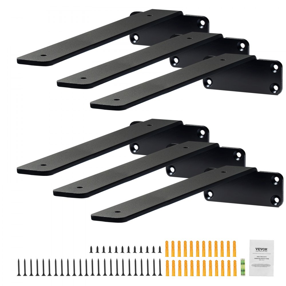 VEVOR Shelf Bracket, 10”L x 4”W x 1.6”H, 6 Pcs Heavy Duty Floating Shelf Brackets, Brackets for Shelves, 5mm Thick Matte Black L Shelf Bracket,Steel Shelving Brackets with 160 lbs Load Capacity - SJZJGBZJYGHW8B1EKV0