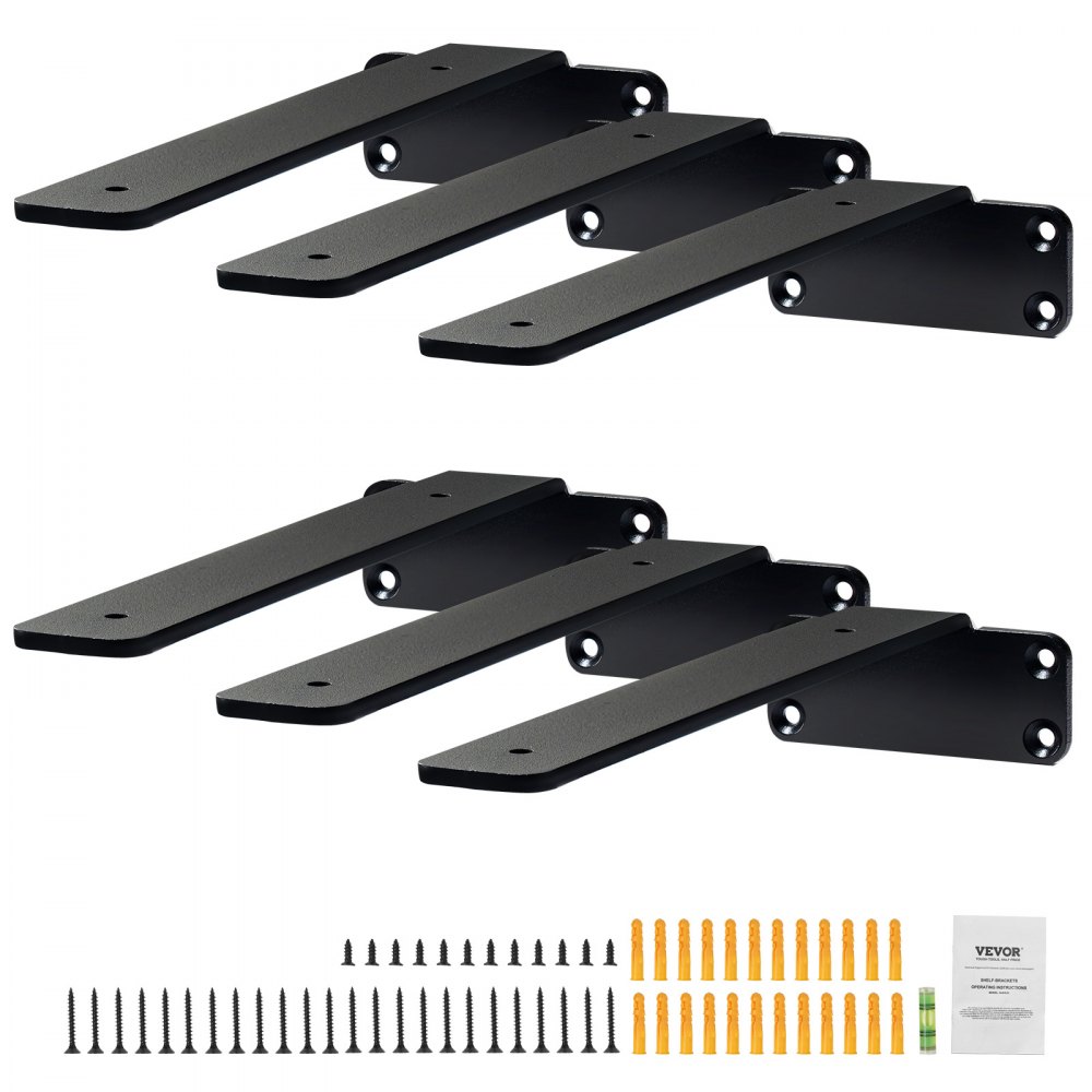 VEVOR Shelf Bracket, 8”L x 4”W x 1.6”H 6 Pcs, Heavy Duty Floating Shelf Brackets, Brackets for Shelves, 5mm Thick Matte Black L Shelf Bracket,Steel Shelving Brackets with 160 lbs Load Capacity - SJZJGBZJYGHWMVHQJV0