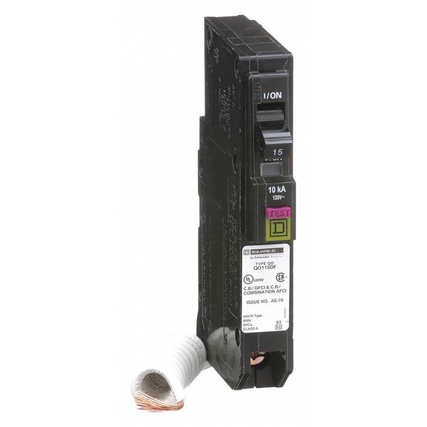 Square D Miniature Circuit Breaker, QO Series, 15A, 1 Pole, 120V AC, 10kA at 120V AC - QO115DF