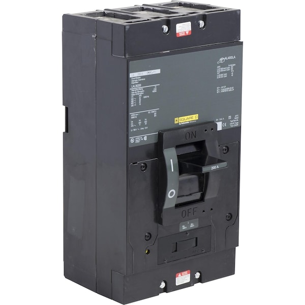 Square D Molded Case Circuit Breaker, LAL Series, 200A, 2 Pole, 600V AC, 42kA at 240V AC - LAL26200MB