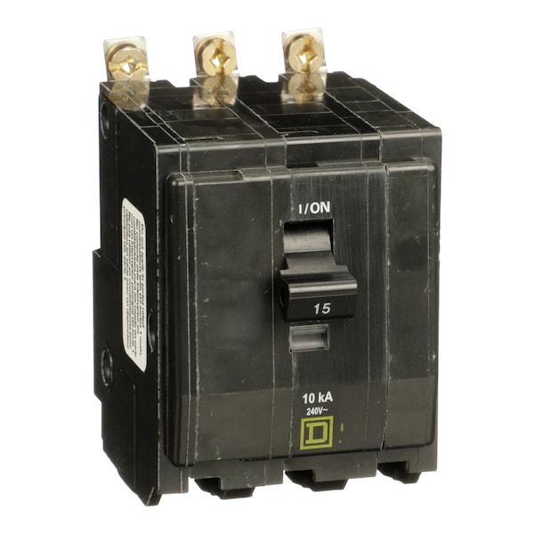 Square D Miniature Circuit Breaker, QOB Series, 15A, 3 Pole, 120/240V AC, 10kA at 120/240V AC - QOB3155237