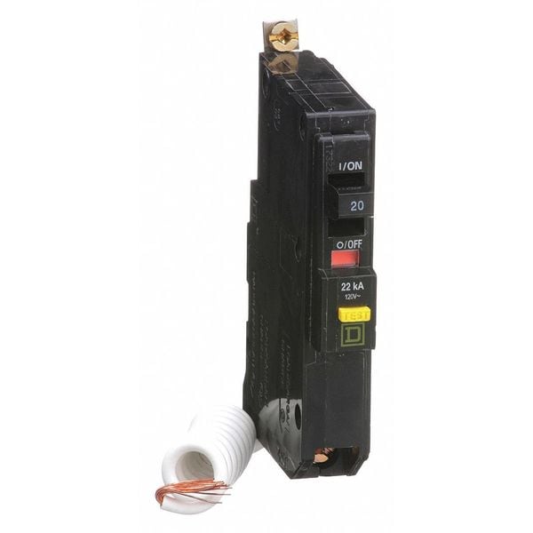 Square D Miniature Circuit Breaker, QOB Series, 20A, 1 Pole, 120V AC, 22kA at 120V AC, A Curve - QOB120VHGFI