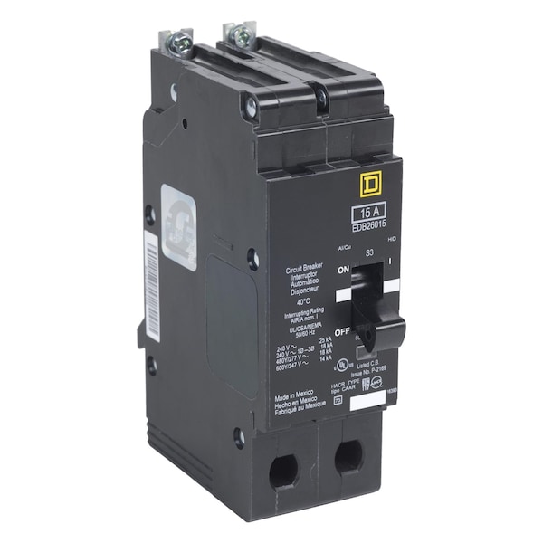 Square D Miniature Circuit Breaker, EDB Series, 30A, 2 Pole, 347/600V AC, 25kA at 120V AC - EDB26030