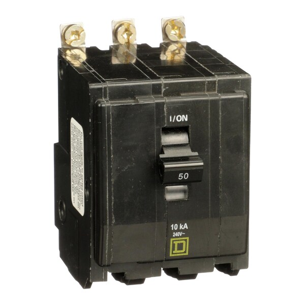 Square D Miniature Circuit Breaker, QOB Series, 50A, 3 Pole, 120/240V AC, 10kA at 120/240V AC - QOB3505238