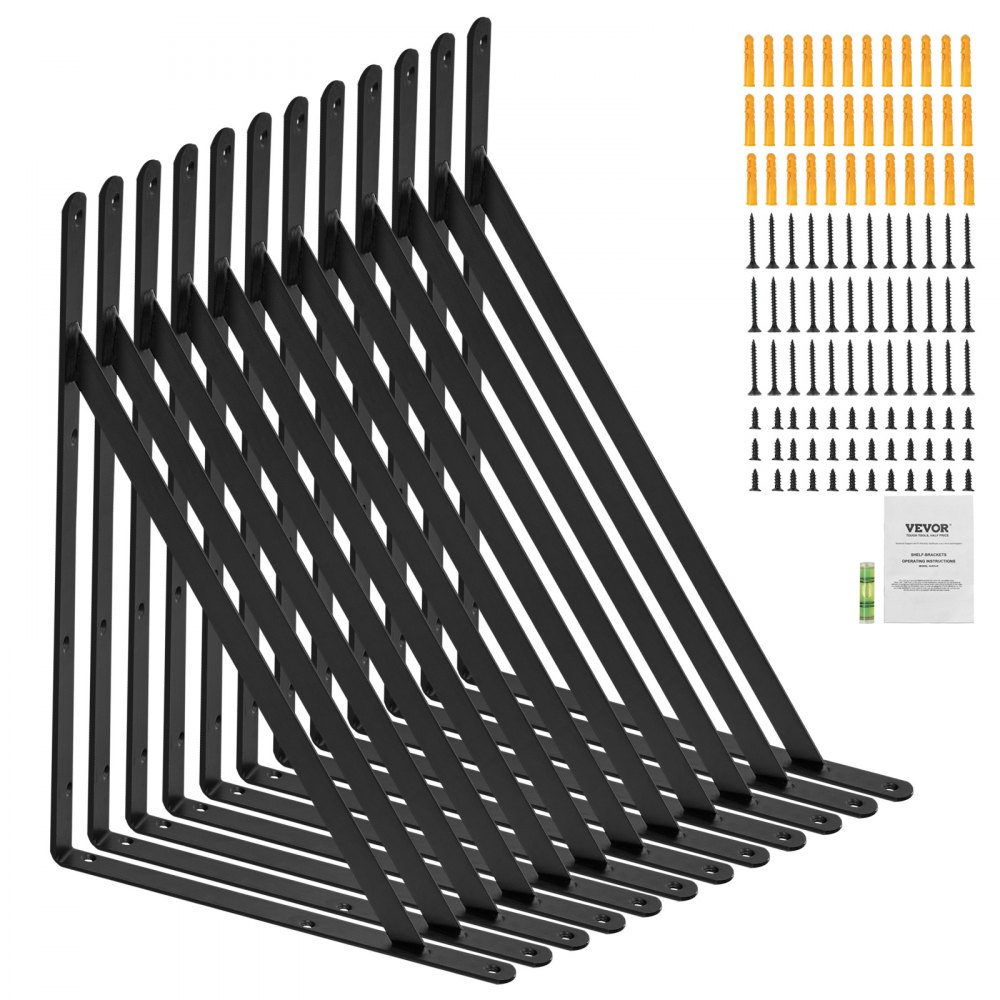 VEVOR Shelf Bracket, 18 x 12 in 12 Pcs, Heavy Duty Floating Shelf Brackets, Brackets for Shelves, 3mm Thick Matte Black Triangle Shelf Bracket,Steel Shelving Brackets with 160 lbs Load Capacity - SJZJGBZJYGHWULB3QV0
