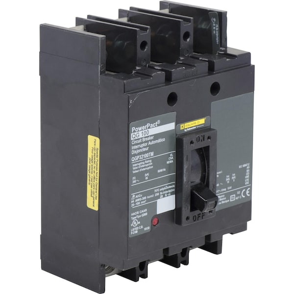 Square D Molded Case Circuit Breaker, QGP Series, 90A, 3 Pole, 240V AC, 65kA at 240V AC - QGP32090TM