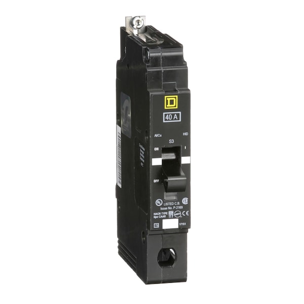 Square D Miniature Circuit Breaker, EGB Series, 40A, 1 Pole, 277V AC, 65kA at 120V AC - EGB14040