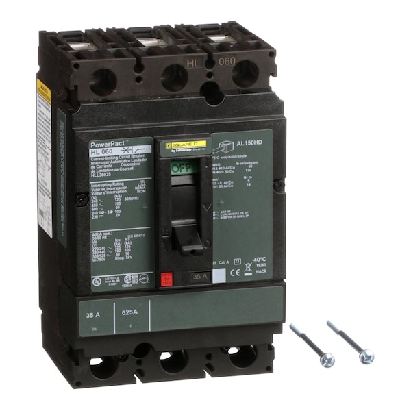 Square D Molded Case Circuit Breaker, HLL Series, 35A, 3 Pole, 600V AC, 125kA at 240V AC - HLL36035