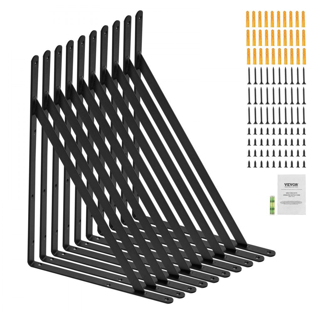 VEVOR Shelf Bracket, 12 x 8 in 10 Pcs, Heavy Duty Floating Shelf Brackets, Brackets for Shelves, 3mm Thick Matte Black Triangle Shelf Bracket,Steel Shelving Brackets with 160 lbs Load Capacity - SJZJGBZJYGHWL2R9GV0