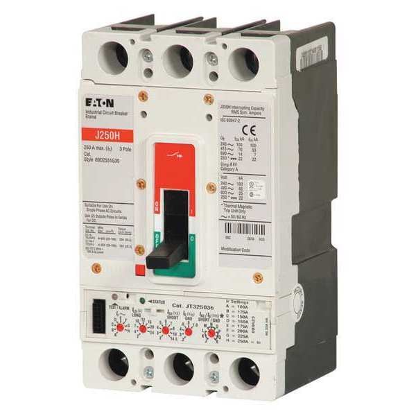 Eaton Molded Case Circuit Breaker, JD Series, 225A, 3 Pole, 600V AC, 65kA at 240V AC - JD3225