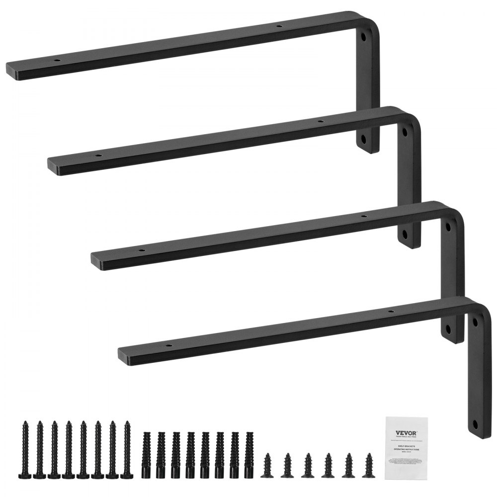 VEVOR Shelf Bracket, 16 x 6 in 4 Pcs, Heavy Duty Floating Shelf Brackets, Brackets for Shelves, 10mm Thick Matte Black L Shelf Bracket,Steel Shelving Brackets with 160 lbs Load Capacity - SJZJGBZJYGHWJF4D6V0