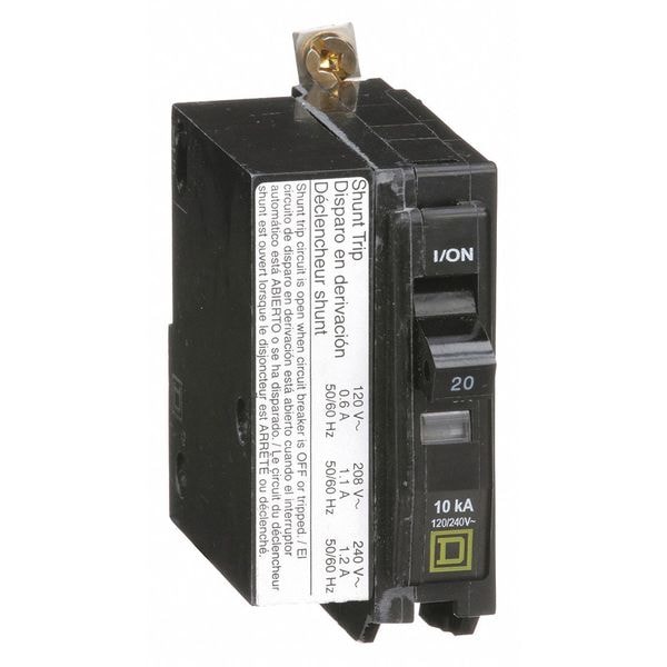 Square D Miniature Circuit Breaker, QOB Series, 20A, 1 Pole, 120/240V AC, 10kA at 120/240V AC - QOB1201021
