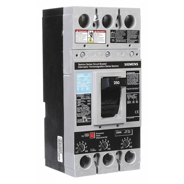Siemens Molded Case Circuit Breaker, FXD6-A Series, 250A, 3 Pole, 600V AC, 22kA at 600V AC - FXD63B250