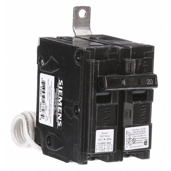 Siemens Miniature Circuit Breaker, BL Series, 20A, 1 Pole, 120/240V AC, 10kA at 120V AC - B12000S01