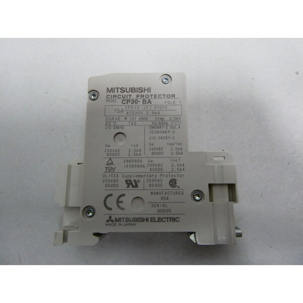 Mitsubishi Circuit Breaker, 15A, 1 Pole, 250V AC - CP30-BA