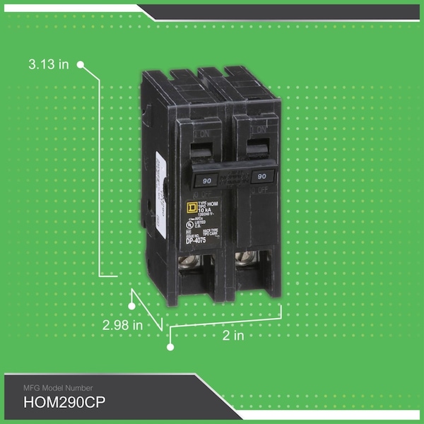 Square D Miniature Circuit Breaker, HOM Series, 90A, 2 Pole, 120/240V AC, 10kA - HOM290CP