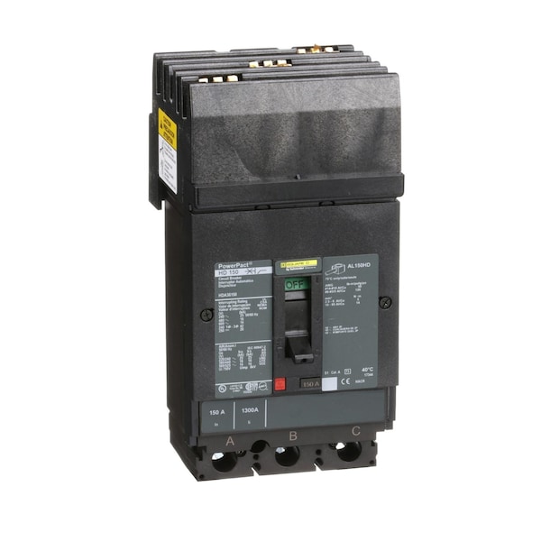 Square D Molded Case Circuit Breaker, HDA Series, 150A, 3 Pole, 600V AC, 25kA at 240V AC - HDA36150