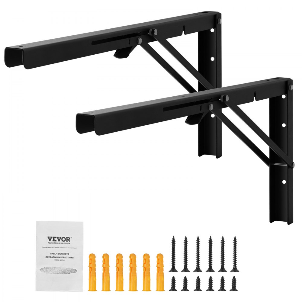 VEVOR Shelf Bracket Foldable, 24” L 2 Pcs , Heavy Duty Floating Shelf Brackets, Brackets for Shelves, 5mm Thick Matte Black L Shelf Bracket,Steel Shelving Brackets with 300 lbs Load Capacity - SJZJGBZJYGHW9SCUQV0