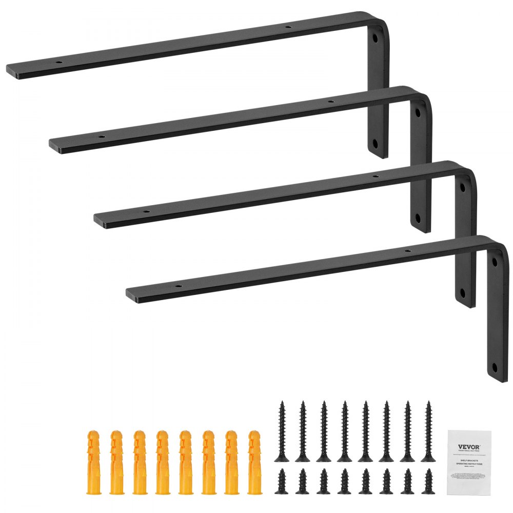 VEVOR Shelf Bracket, Heavy Duty Floating Shelf Brackets 10 x 6 in, 4 Pcs Brackets for Shelves, 5mm Thick Matte Black L Shelf Bracket,Steel Shelving Brackets with 160 lbs Load Capacity - SJZJGBZJYGHW5ZTBVV0