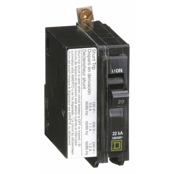 Square D Miniature Circuit Breaker, QOB Series, 20A, 1 Pole, 120/240V AC, 22kA at 120/240V AC - QOB120VH1021