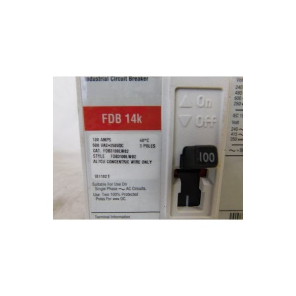 Eaton Molded Case Breakers MCCBs FDB 3P 100A 600V 50/60Hz 3Ph F Frame - FDB3100LW02