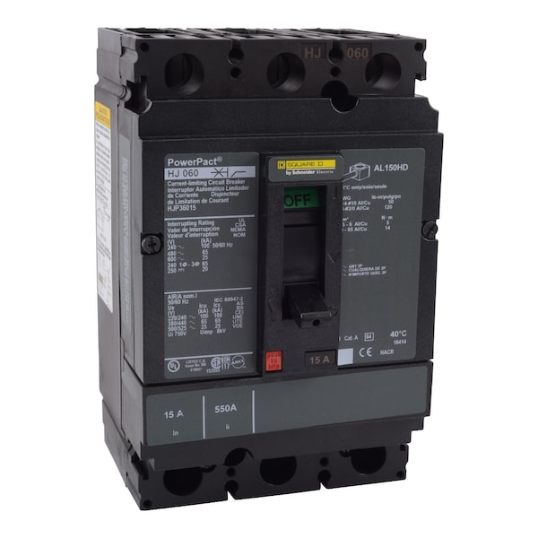 Square D Molded Case Circuit Breaker, HJP Series, 30A, 3 Pole, 600V AC, 100kA at 240V AC - HJP36030