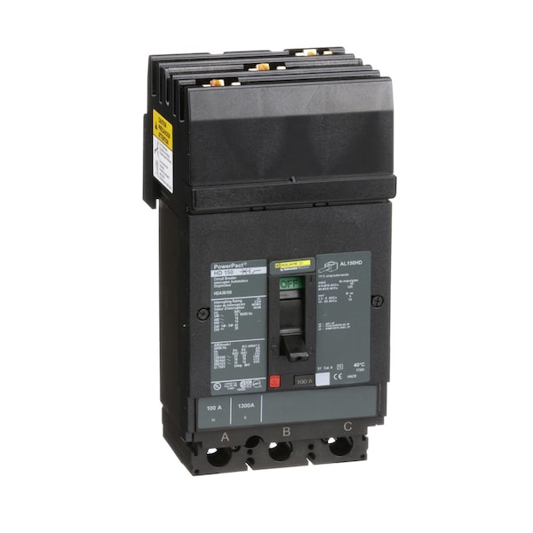 Square D Molded Case Circuit Breaker, HDA Series, 100A, 3 Pole, 600V AC, 25kA at 240V AC - HDA36100