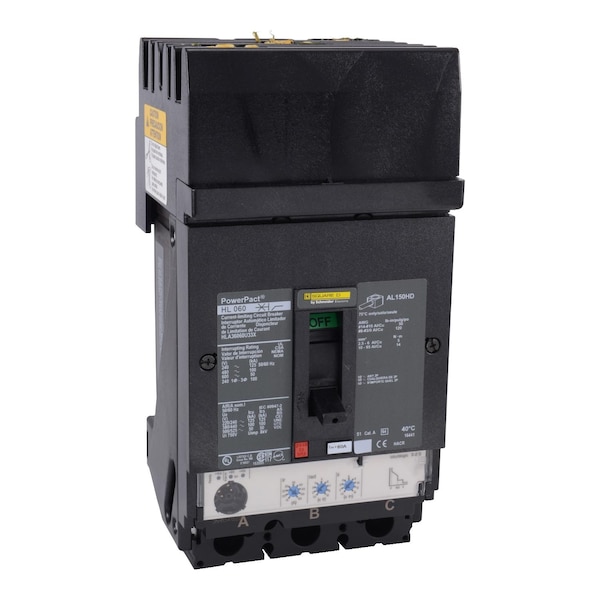 Schneider Electric Molded Case Circuit Breaker, HDA Series, 60A, 3 Pole, 600V AC, 25kA at 240V AC - HDA36060U44X