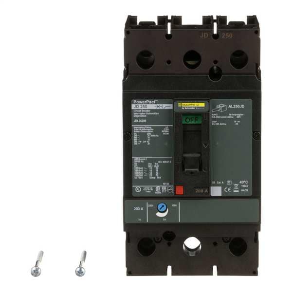 Square D Molded Case Circuit Breaker, JDL Series, 200A, 2 Pole, 600V AC, 25kA at 240V AC - JDL26200