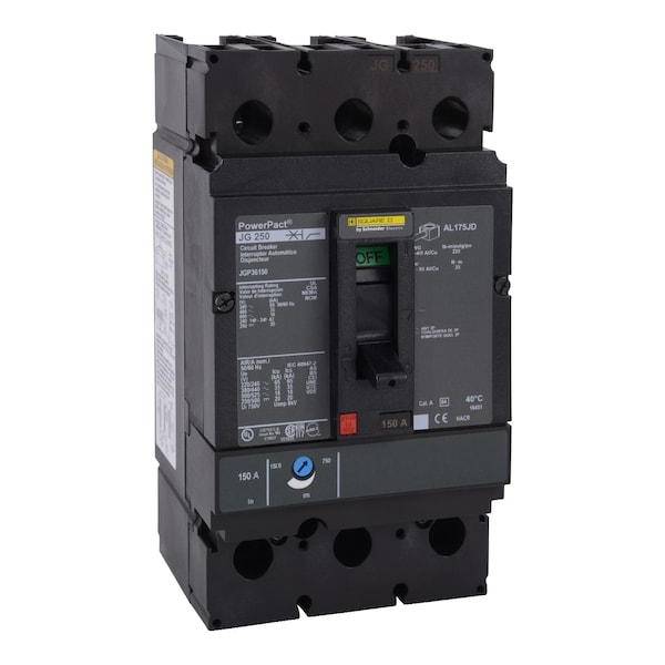 Square D Molded Case Circuit Breaker, JGP Series, 175A, 3 Pole, 600V AC, 65kA at 240V AC - JGP36175