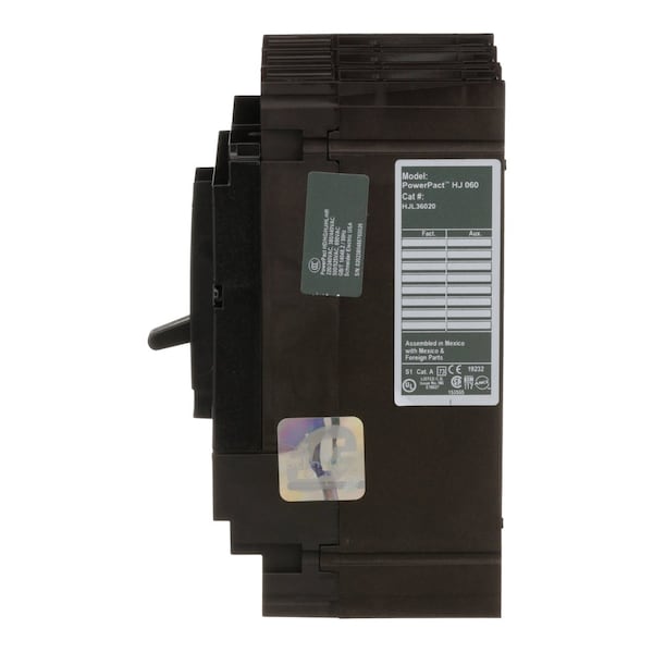 Square D Molded Case Circuit Breaker, HJL Series, 20A, 3 Pole, 600V AC, 100kA at 240V AC - HJL36020