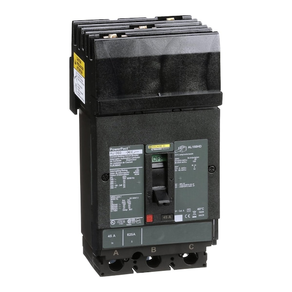 Square D Molded Case Circuit Breaker, HJA Series, 45A, 3 Pole, 600V AC, 100kA at 240V AC - HJA36045