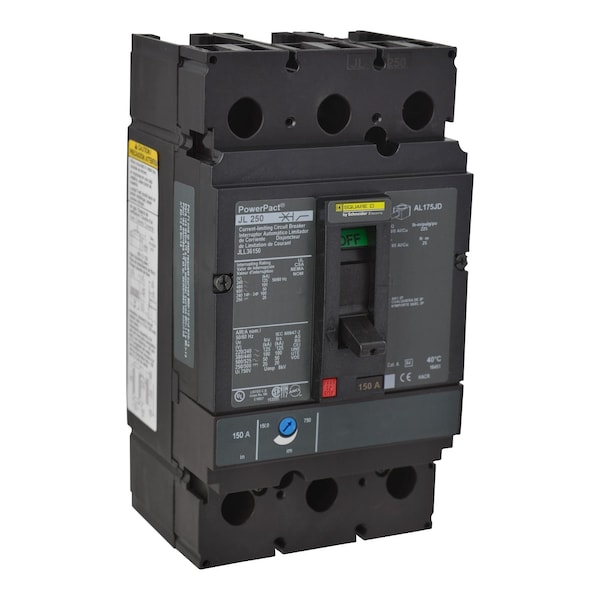 Square D Molded Case Circuit Breaker, JLL Series, 150A, 3 Pole, 600V AC, 125kA at 240V AC - JLL36150