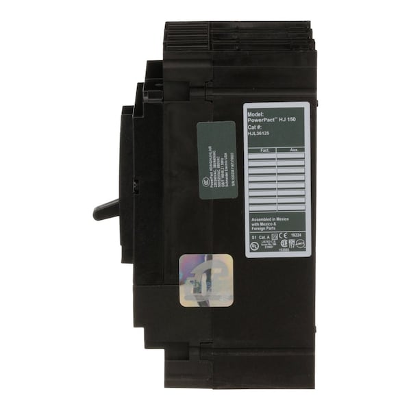 Square D Molded Case Circuit Breaker, HJL Series, 125A, 3 Pole, 600V AC, 100kA at 240V AC - HJL36125