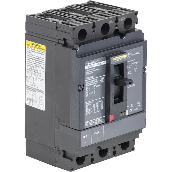 Square D Molded Case Circuit Breaker, HJL Series, 35A, 3 Pole, 600V AC, 100kA at 240V AC - HJL36035