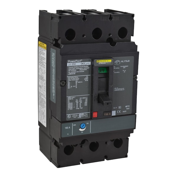 Square D Molded Case Circuit Breaker, JJM Series, 250A, 3 Pole, 600V AC, 100kA at 240V AC - JJM36250