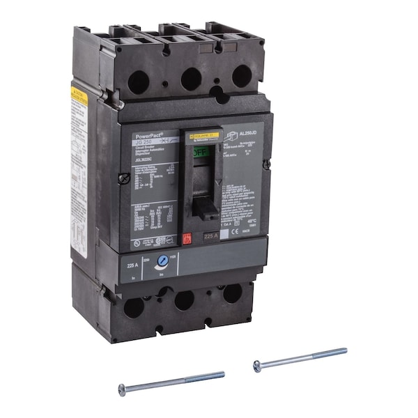 Square D Molded Case Circuit Breaker, JGL Series, 225A, 3 Pole, 600V AC, 65kA at 240V AC - JGL36225C