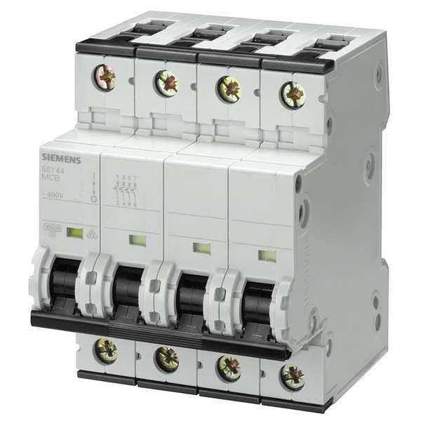 Siemens Circuit Breaker, 5SY4 Series, 63A, 4 Pole, 400V AC, 10kA at 400V AC, B Curve - 5SY44636