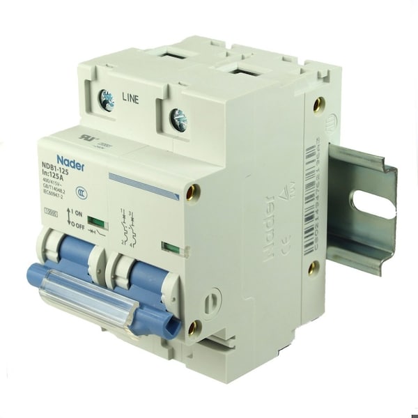 Automation Systems Interconnect 2 Pole, 125A, 480V AC, 60V DC, Trip Curve: C, DIN Rail Mount-Miniature Circuit Breaker, UL1077 - NDB1-125C125-2