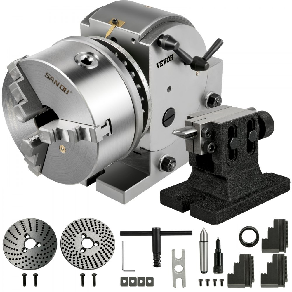 VEVOR Dividing Head BS-1 Dividing Head Set 6" 3-jaw Chuck Semi Universal Milling Set with 6" Chuck+Tailstock+Dividing Plates for Milling Grinding Drilling Machine - FDTBS-1LYC0000001V0