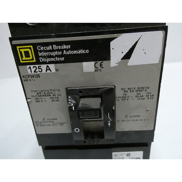 Square D 3P 125A AMP 480V-AC MOLDED CASE CIRCUIT BREAKER - KCP34125