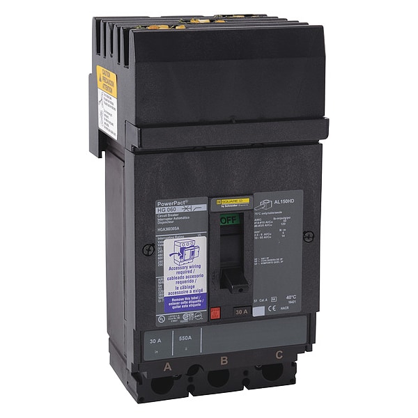 Square D Molded Case Circuit Breaker, HGA Series, 35A, 3 Pole, 600V AC, 65kA at 240V AC - HGA36035