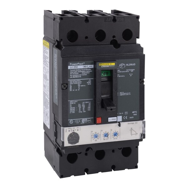 Square D Molded Case Circuit Breaker, JJL Series, 250A, 3 Pole, 600V AC, 100kA at 240V AC - JJL36250U31X