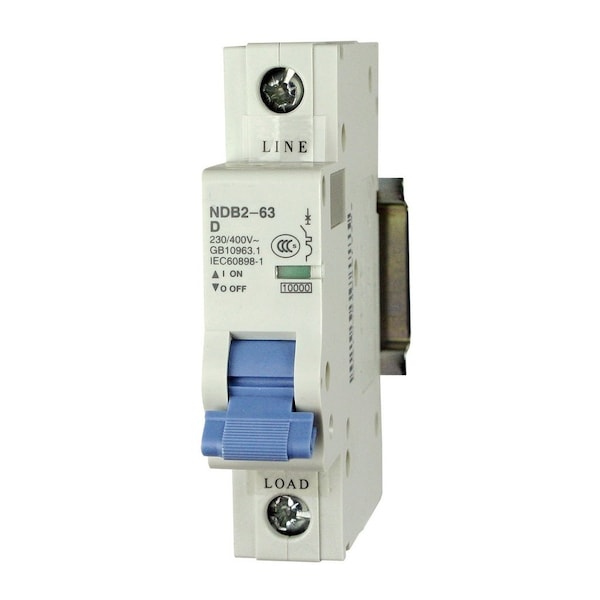 Automation Systems Interconnect 2 Amp Miniature Circuit Breaker, DIN Rail Mount, 1 Pole, 240 Vac, 60 Vdc, D Trip Curve, 12PK - NDB2-63D2-1
