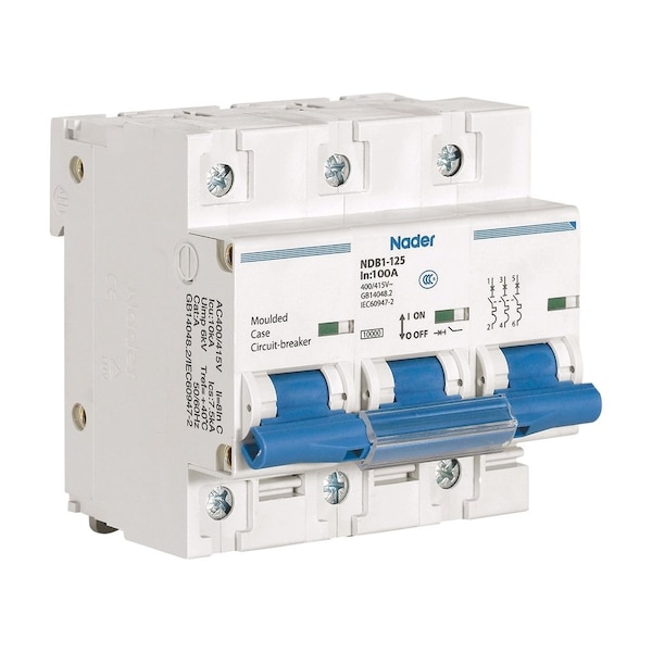 Automation Systems Interconnect 100 Amp DIN Rail Circuit Breaker, 3 Pole, UL1077, D Trip Curve, 480 Vac/60 Vdc, 3PK - NDB1-125D100-3
