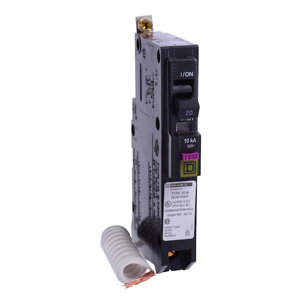 Square D Miniature Circuit Breaker, QOB Series, 20A, 1 Pole, 120V AC, 22kA at 120V AC - QOB120VHDF