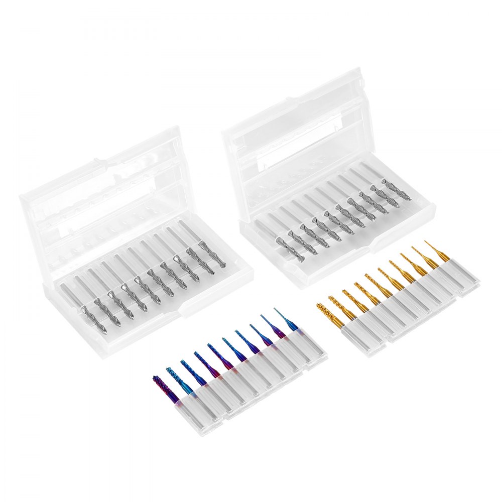 VEVOR 40pcs End Mills CNC Router Bits, 1/8" Shank, CNC Cutter Milling Carving Bit Set, Including 2-Flute Flat Nose & Ball Nose End Mill, Nano Blue Coat & Titanium Coat CNC Bits, for Milling Machine - XDJNMLLXPTTLX8QURV0