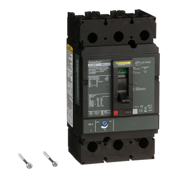 Square D Molded Case Circuit Breaker, JJL Series, 150A, 3 Pole, 600V AC, 100kA at 240V AC - JJL36150